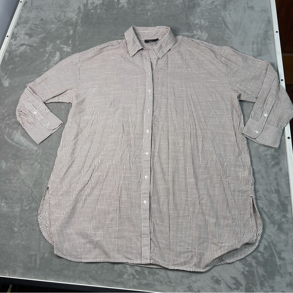 Lane Bryant Cotton Button Down Striped Girlfriend Shirt Womens Plus 18/20 NEW